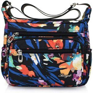 Nylon Floral Multi-Pocket Crossbody Purse Bags for Women Travel Shoulder Bag